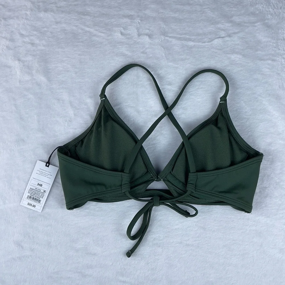 Shade & Shore Longline Ring Detail Underwire Bikini Top Women's 34B Dark‎ Green